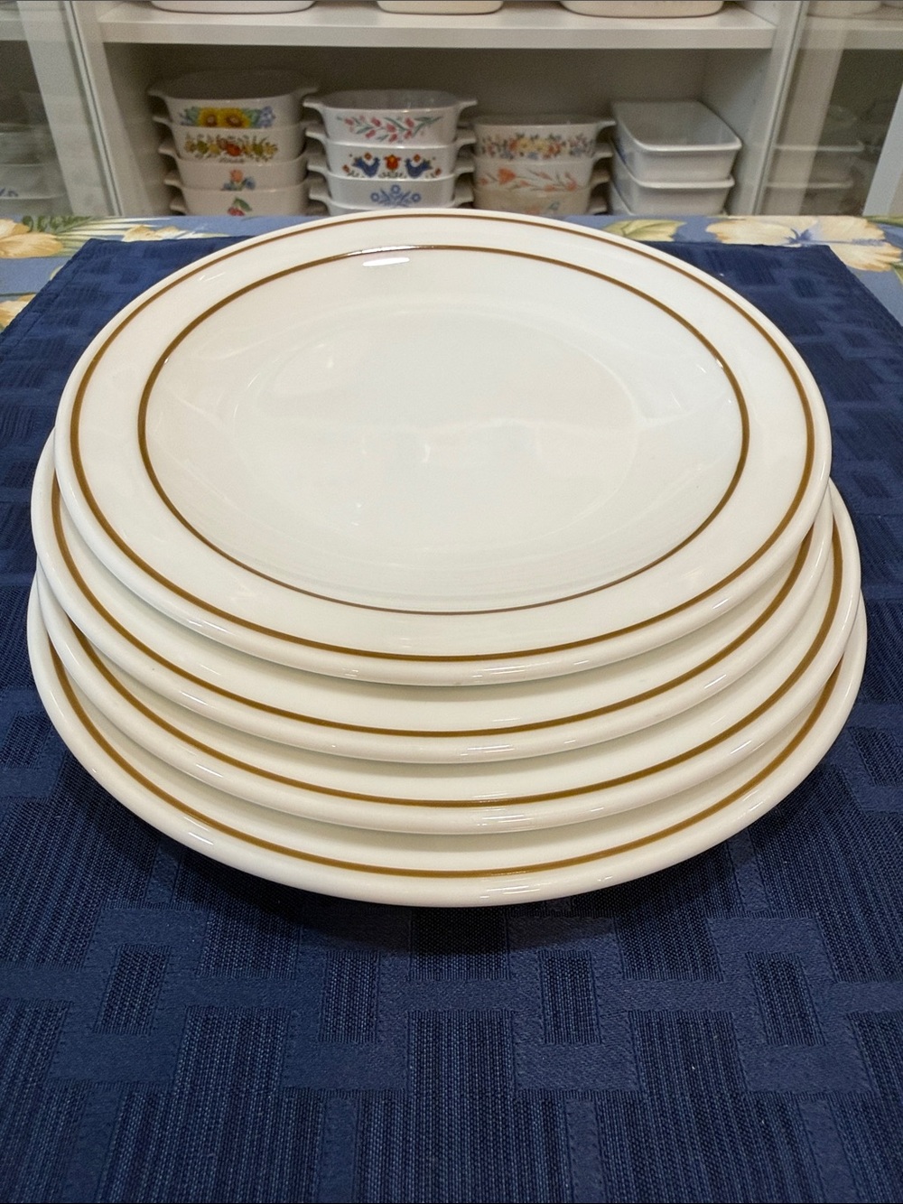 Corning White Dinner Plates with Gold Trim - Set of 4
